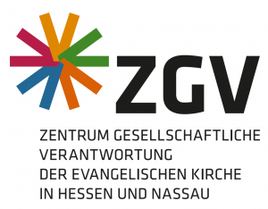 Das Logo des Zentrums für gesellschaftliche Verantwortung der Evangelischen Kirche in Hessen und Nassau. ein bunter Fächer und die Buchstaben "ZGV".