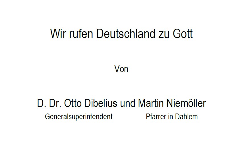 Abschrift: Martin Niemöller und Otto Dibelius zur Rolle der Frauen, 1937